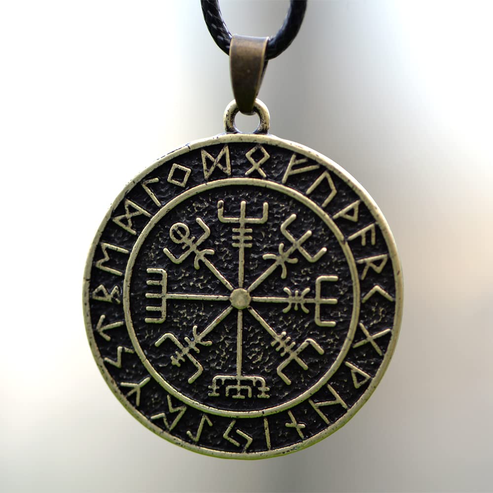 LANGHONG 1PCS Norse Viking Necklace For Men Compass Vegvisir Necklace Original Talisman Jewelry Antique Silver