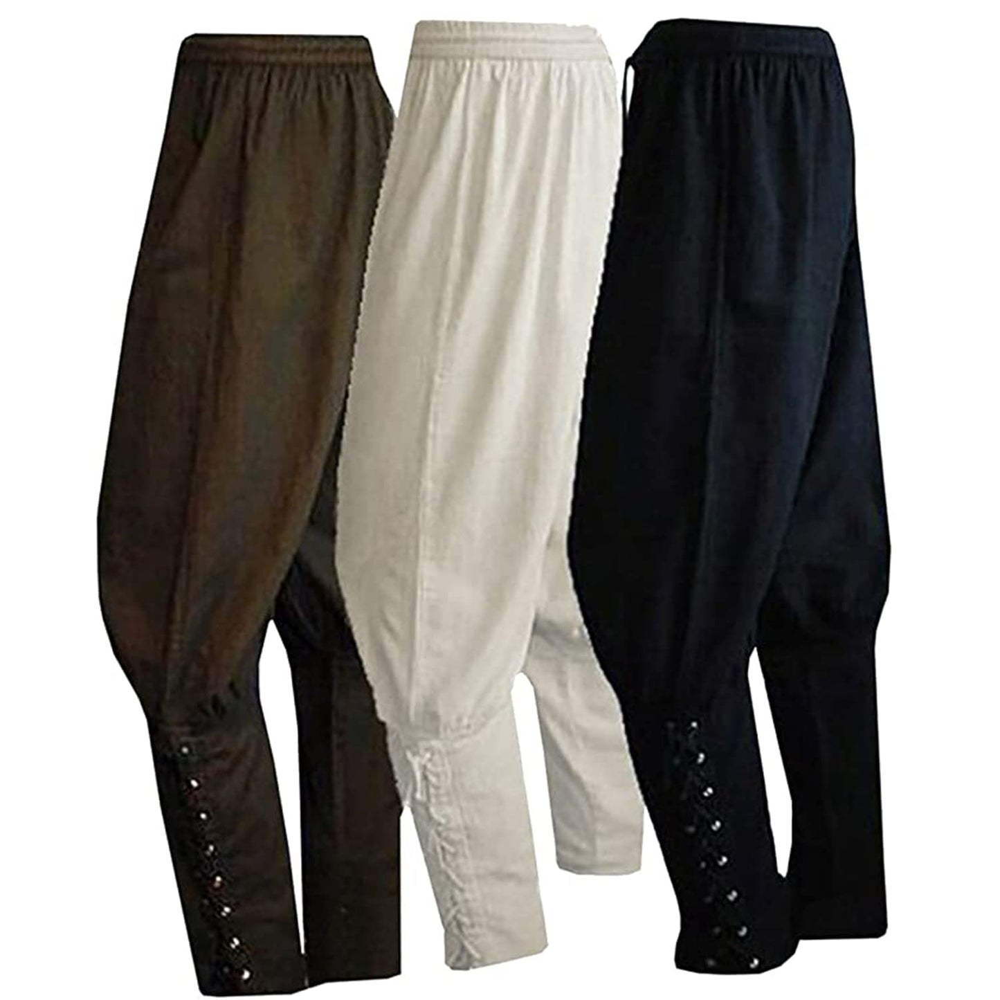 Men's Ankle Banded Pants Medieval Viking Navigator Pirate Costume Trousers Renaissance Gothic Pants Large Black-short