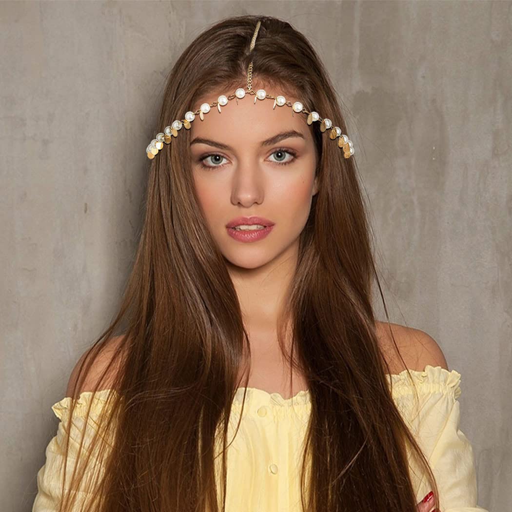 Campsis Gold Festival Sequins Head Chain Gyspy Headpiece Hair Accessories Jewelry for Women and Girls Style1