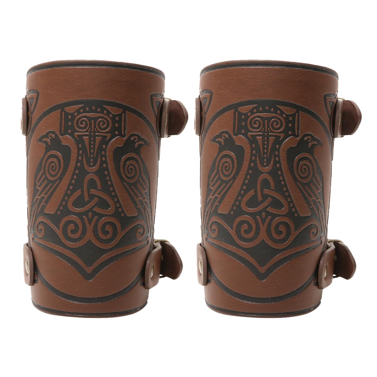 JAOYU Leather Bracer Medieval Vambrace Wrist Armor Arm Cuff Viking Arm Guard Leather Gauntlet Wristband LARP Accessories 2PCS Jyph060-brown