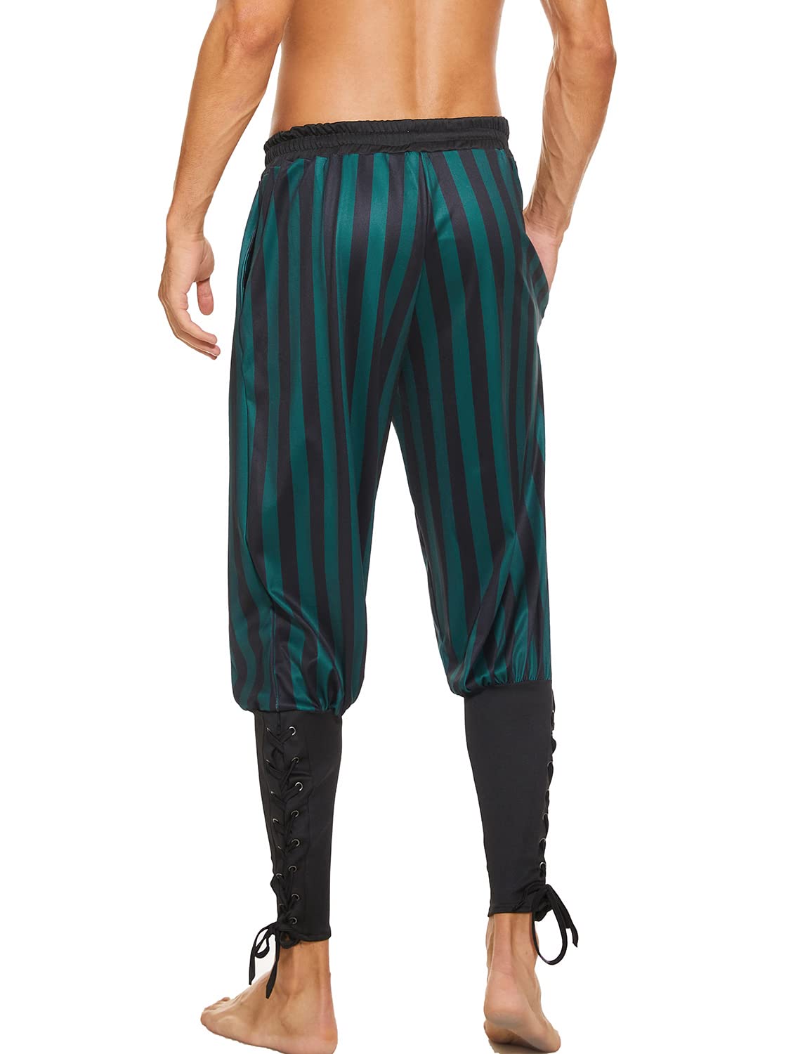 Men's Ankle Banded Pants Medieval Viking Navigator Pirate Costume Trousers Renaissance Gothic Pants Large Black-short