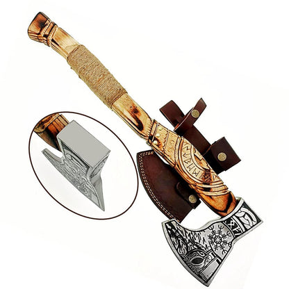 AX-7000 Custom Gift Forged Carbon Steel Viking Axe with Rose Wood Shaft, Viking Bearded Camping Axe (AX-7000) (AX-7000) AX-7000