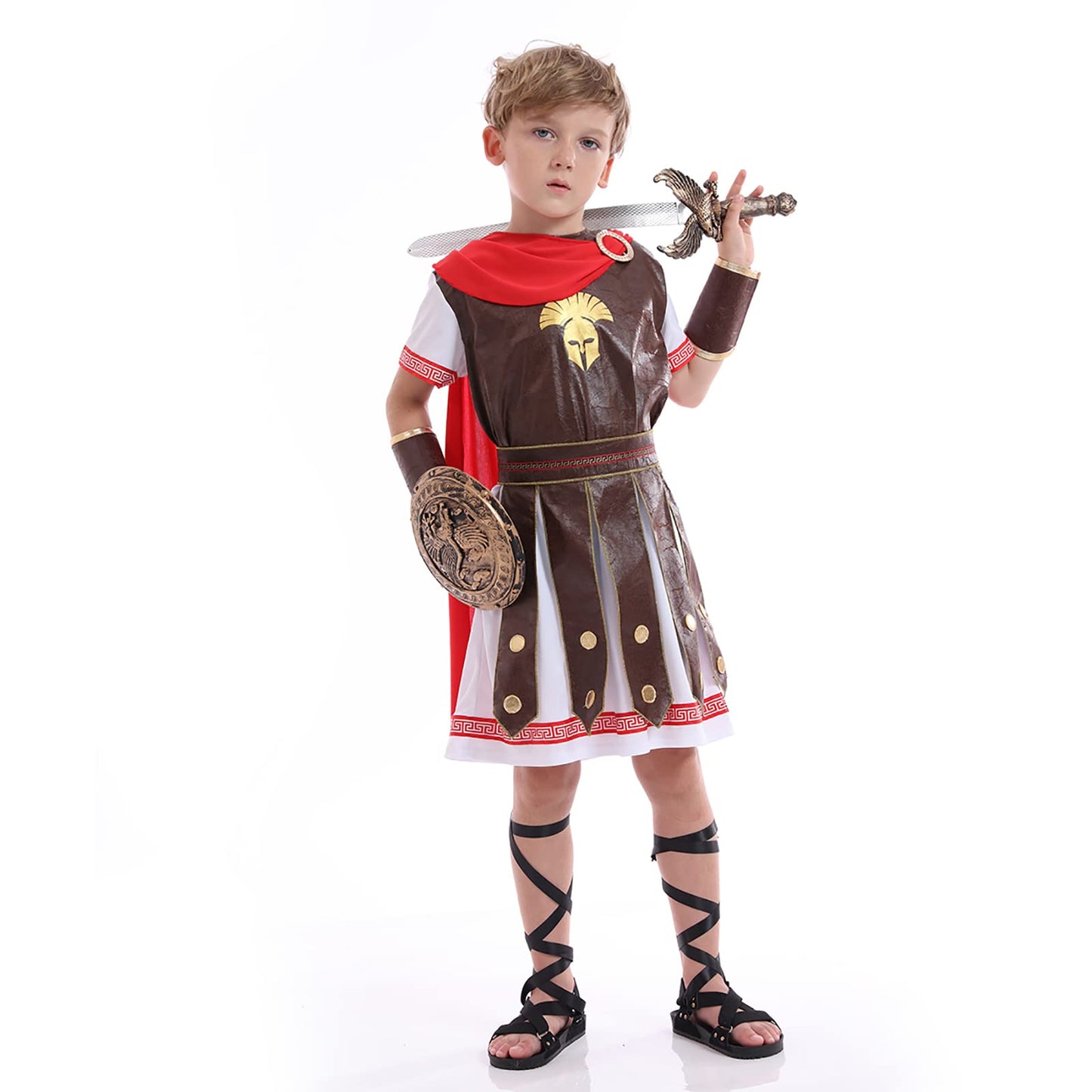 Funivals Boys Costume for Halloween Carnival，Boy Suit Role Play with Accessories Medium Viking Warrior