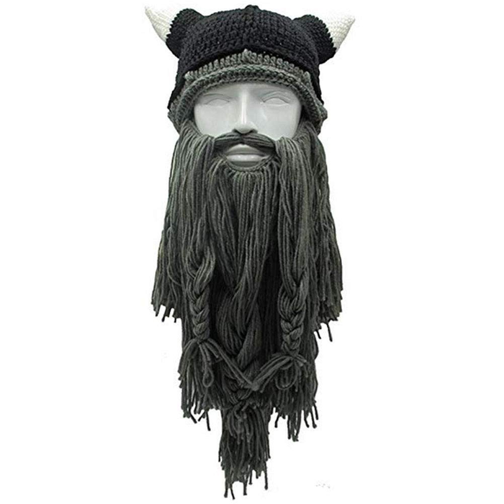 Creative Barbarian Knit Beard Hat Funny Knit Hat Wig Beanie Hat Beard Facemask V-brown