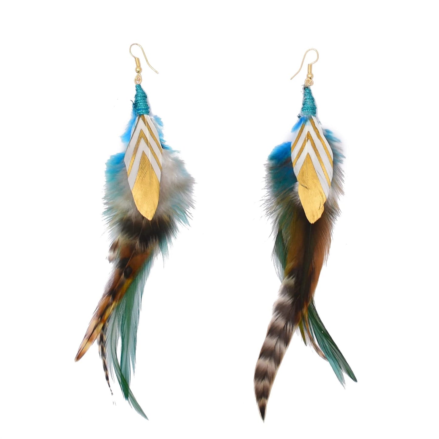 Punk Vintage Long Tassel Feather Beads Drop Wolf Tooth Pendant Earring Fish Hook Earrings Brown A