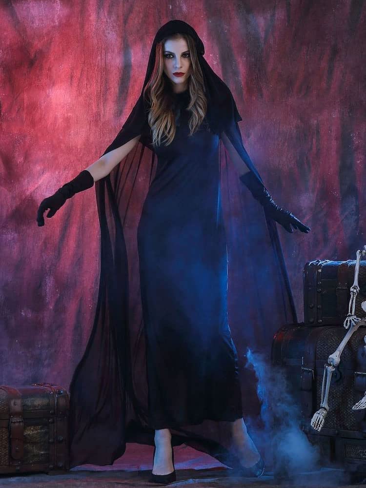 HOMELEX Black Witch Velvet Cloak Halloween Maleficent Hooded Cape Queen King Robe Outfit Renaissance Medieval Costume Green