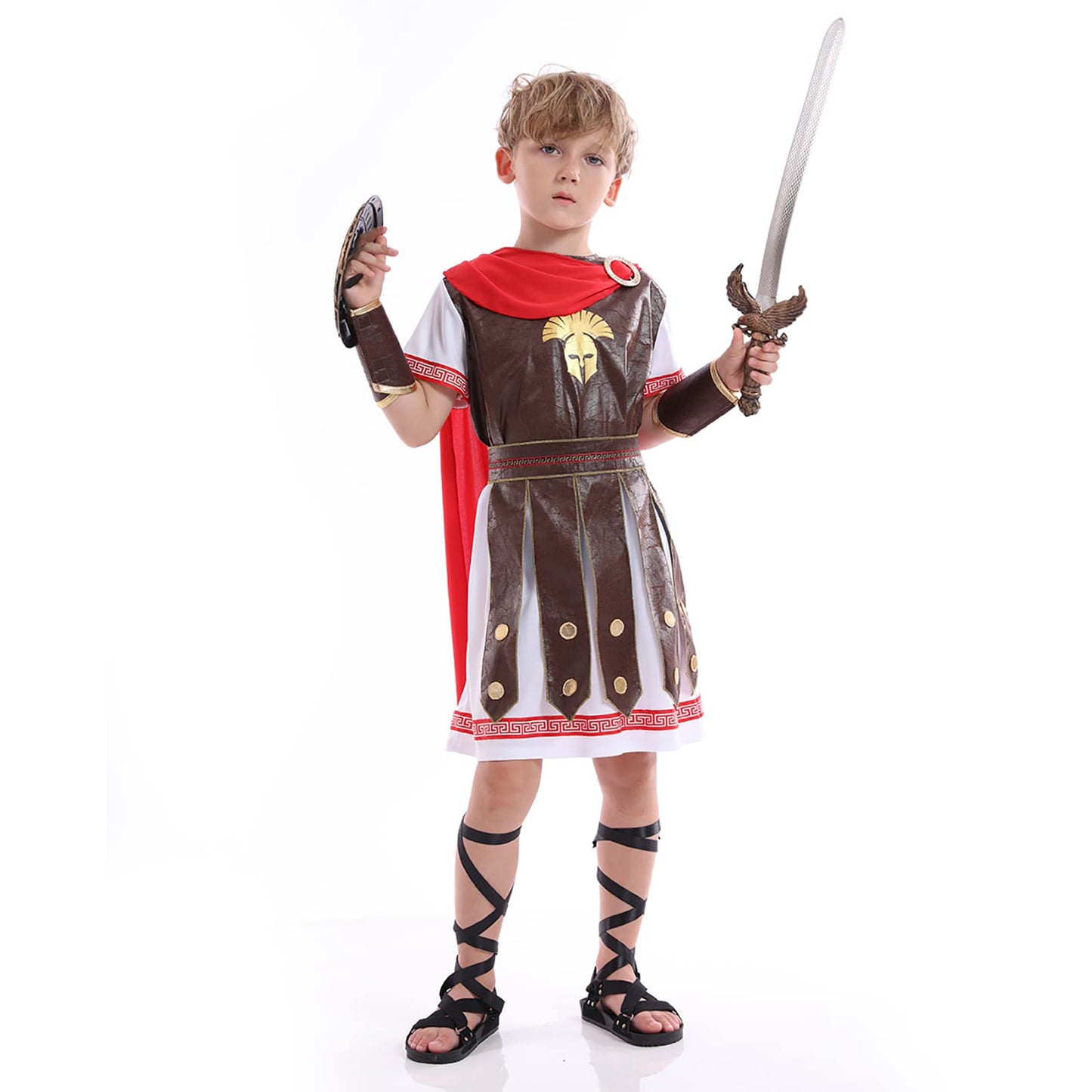 Funivals Boys Costume for Halloween Carnival，Boy Suit Role Play with Accessories Medium Viking Warrior