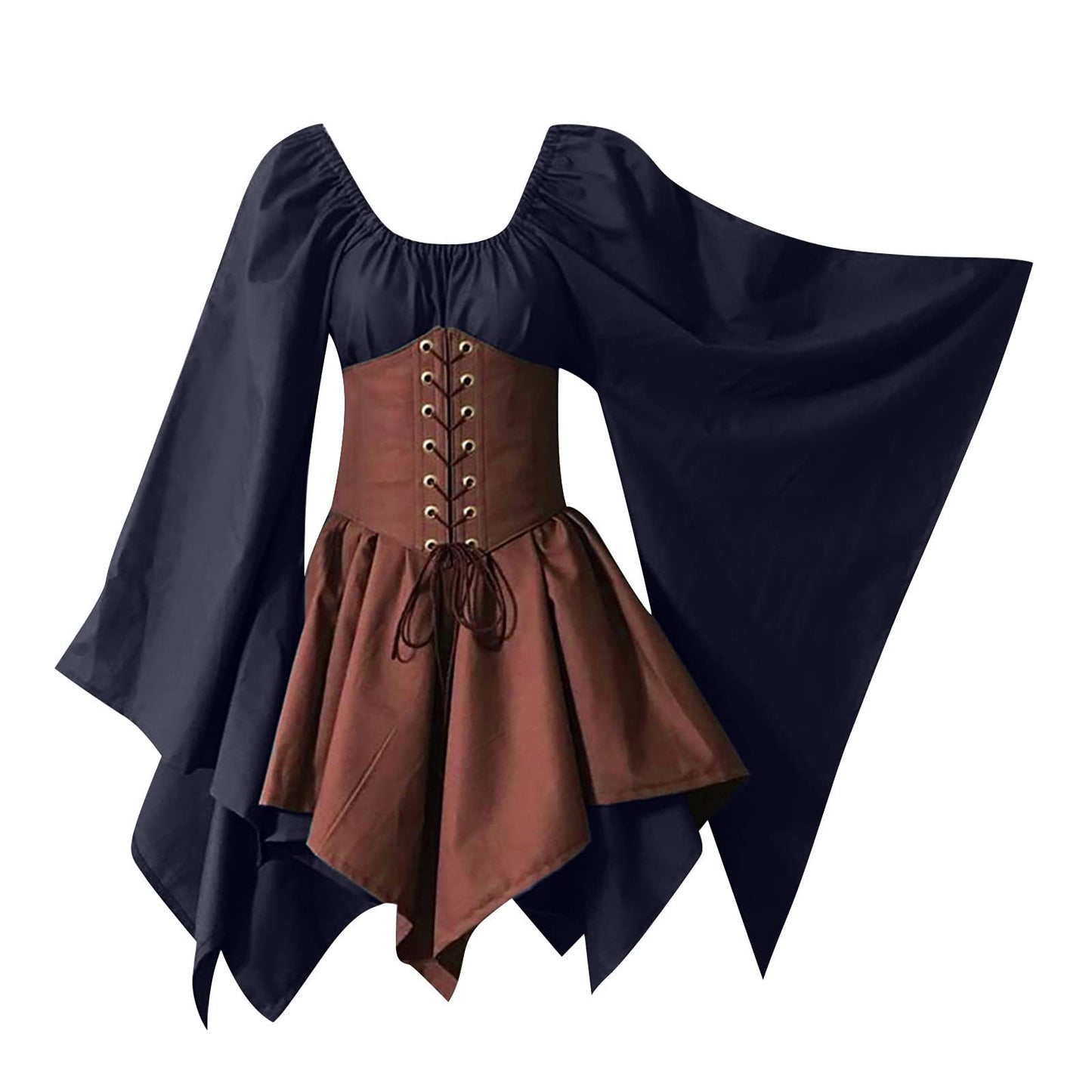 Khaki Women's Medieval Victorian Ball Gown Dress with Puff Sleeves