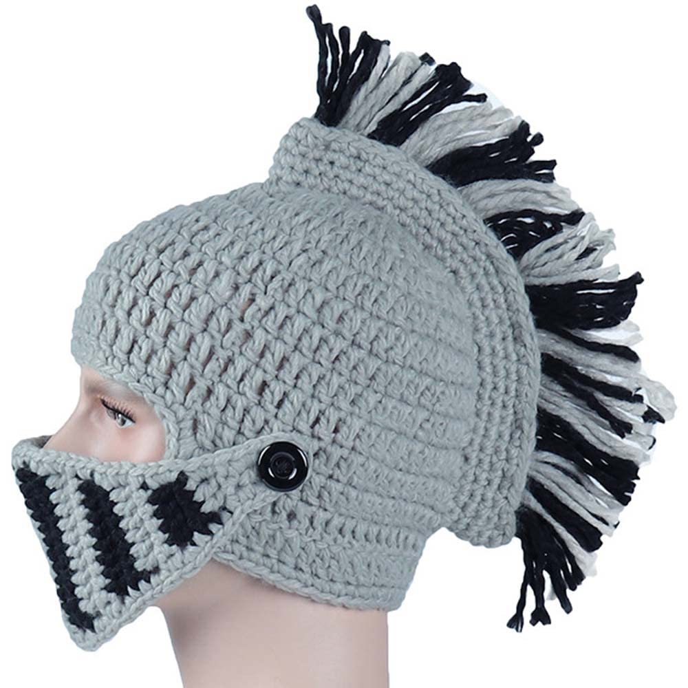 YEKEYI Viking Beard Beanie Horn Hat Winter Warm Mask Knitted Wool Funny Skull Cap One Size Horn Brown