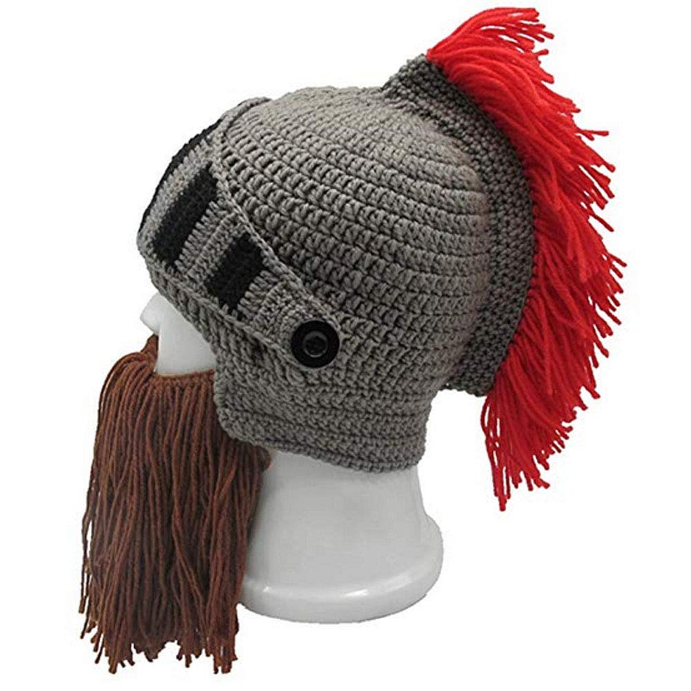 Creative Barbarian Knit Beard Hat Funny Knit Hat Wig Beanie Hat Beard Facemask V-brown