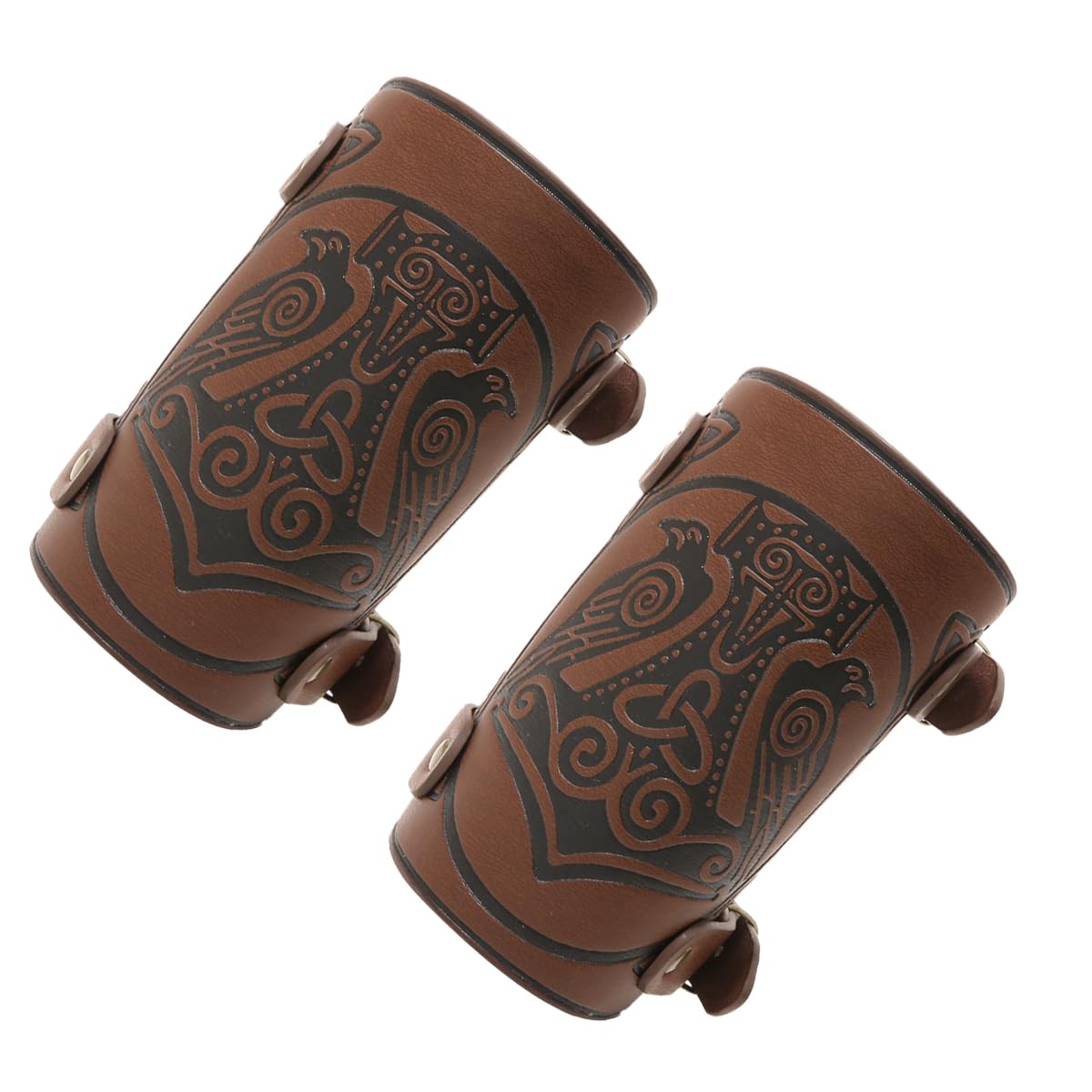 JAOYU Leather Bracer Medieval Vambrace Wrist Armor Arm Cuff Viking Arm Guard Leather Gauntlet Wristband LARP Accessories 2PCS Jyph060-brown