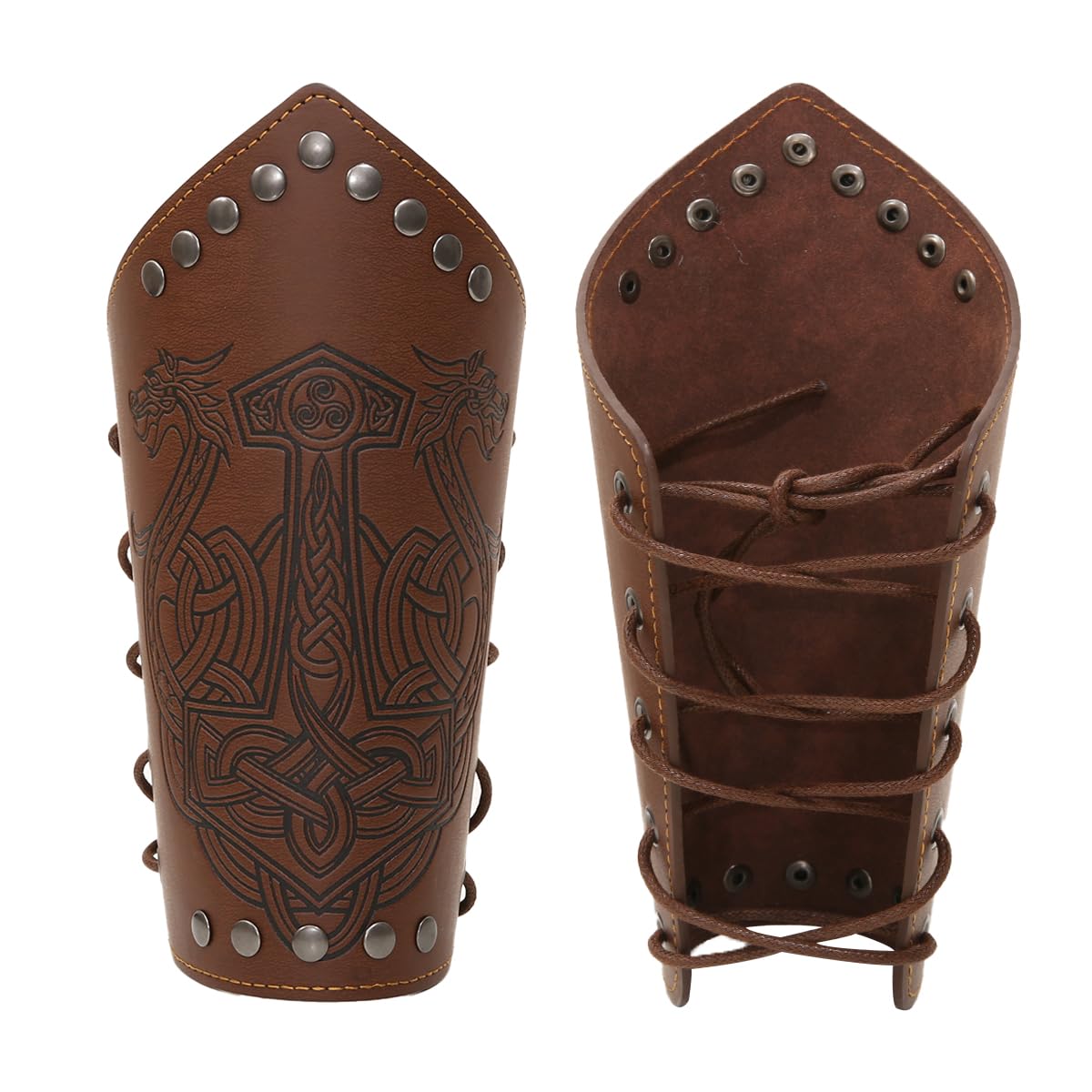 Leather Gauntlet Wristband Medieval Bracers Viking Wrist Guards Archery Guards Bracers Wide Arm Armor Cuff for Women Men 2PCS Knight Wrist Bracers