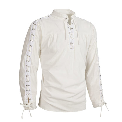 Laced Sleeve Ruched-Front Nobleman's Shirt