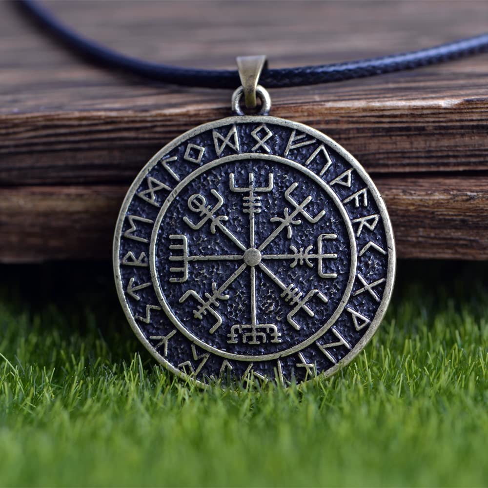 LANGHONG 1PCS Norse Viking Necklace For Men Compass Vegvisir Necklace Original Talisman Jewelry Antique Silver