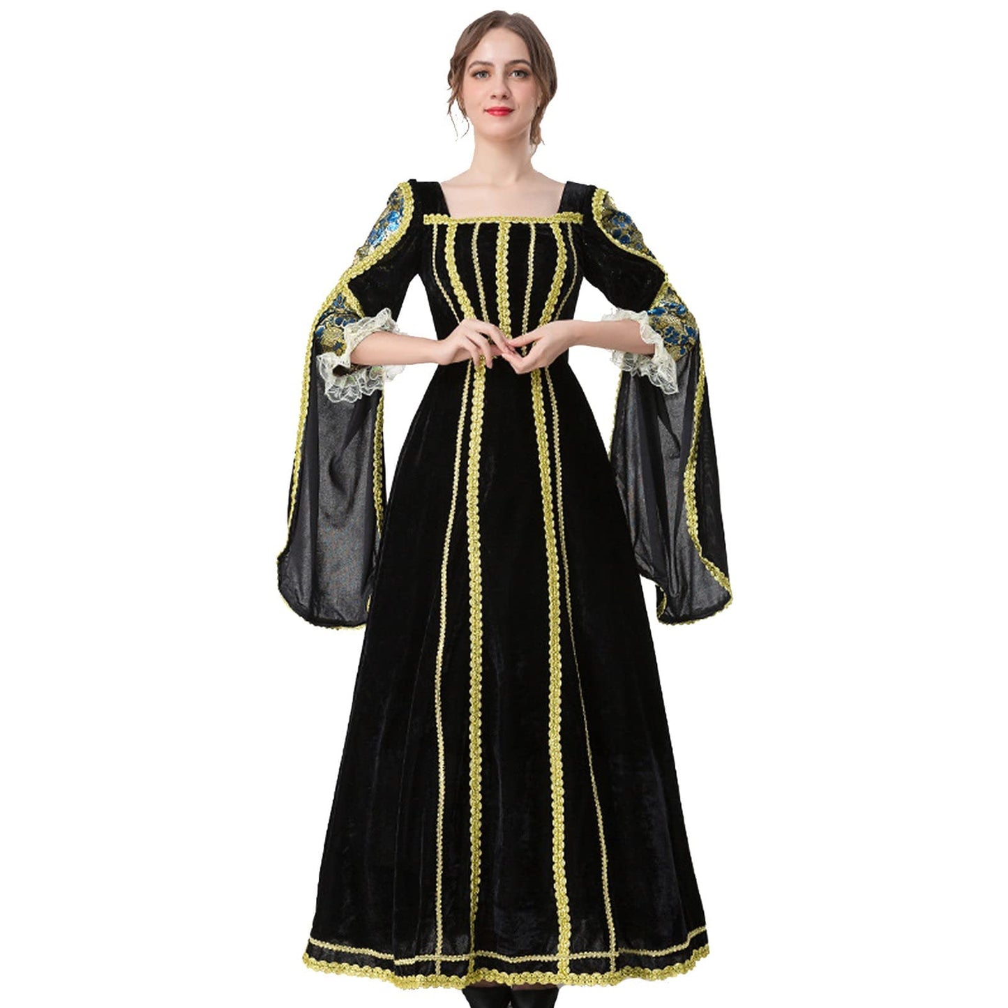 Wine Gothic Witch Medieval Wedding Dress Renaissance Dress for Women