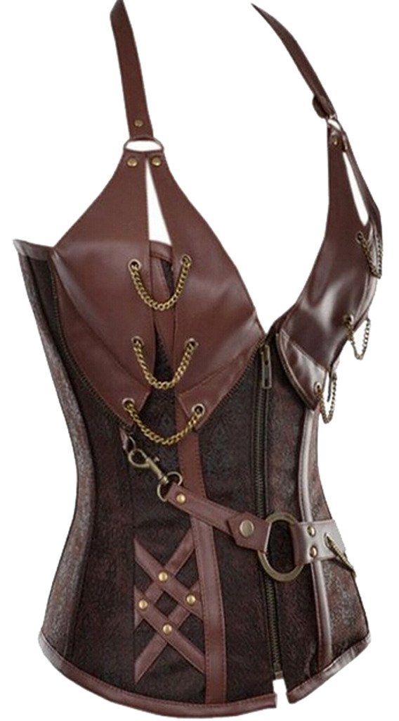 Alivila.Y Fashion Womens Steel Boned Retro Goth Steampunk Corset Small Coffee