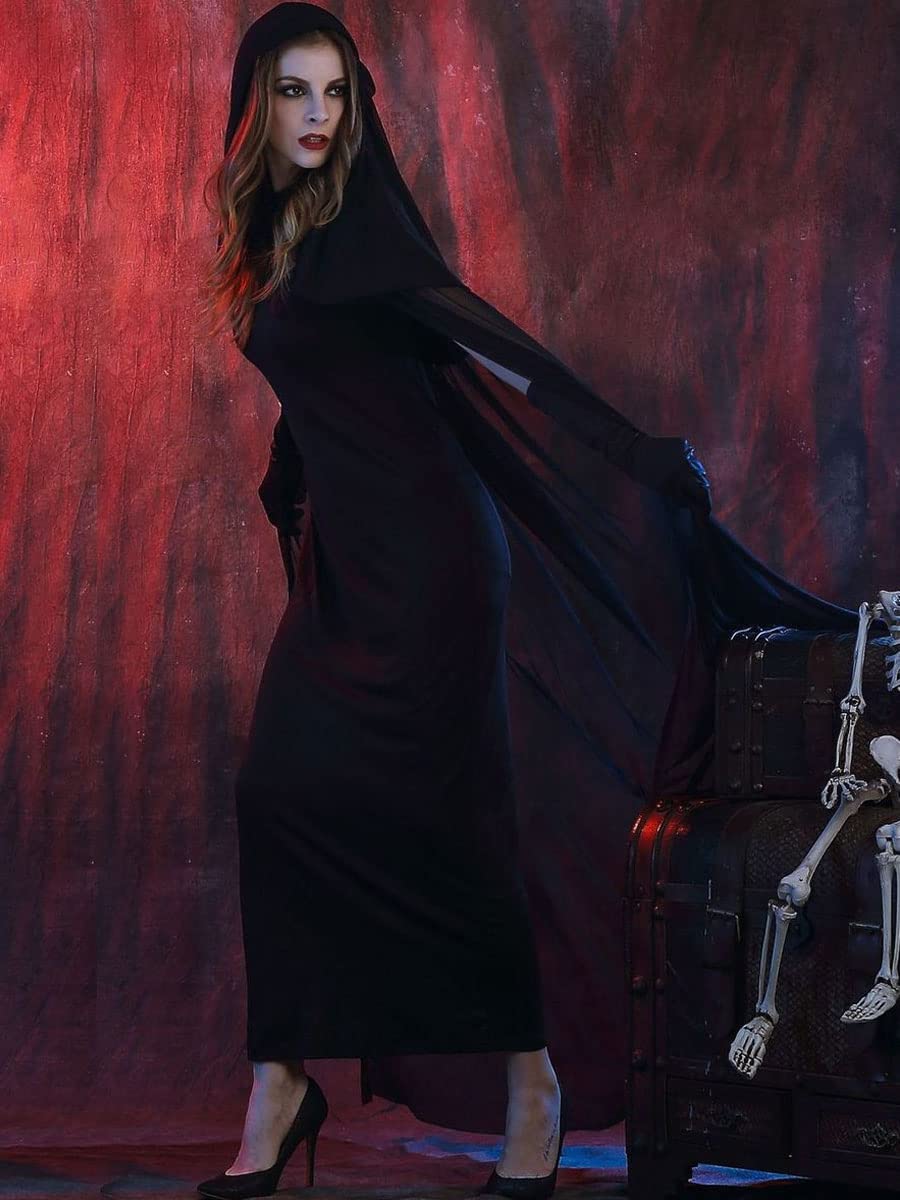 HOMELEX Black Witch Velvet Cloak Halloween Maleficent Hooded Cape Queen King Robe Outfit Renaissance Medieval Costume Green