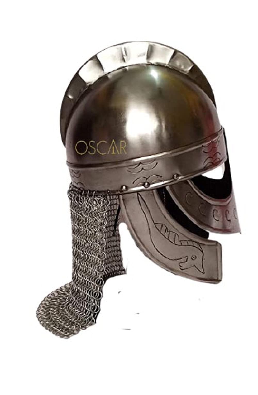 Viking Wolf Armor Helmet Silver Finish with chainmail