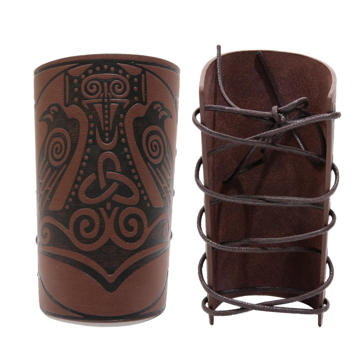 JAOYU Leather Bracer Medieval Vambrace Wrist Armor Arm Cuff Viking Arm Guard Leather Gauntlet Wristband LARP Accessories 2PCS Jyph060-brown