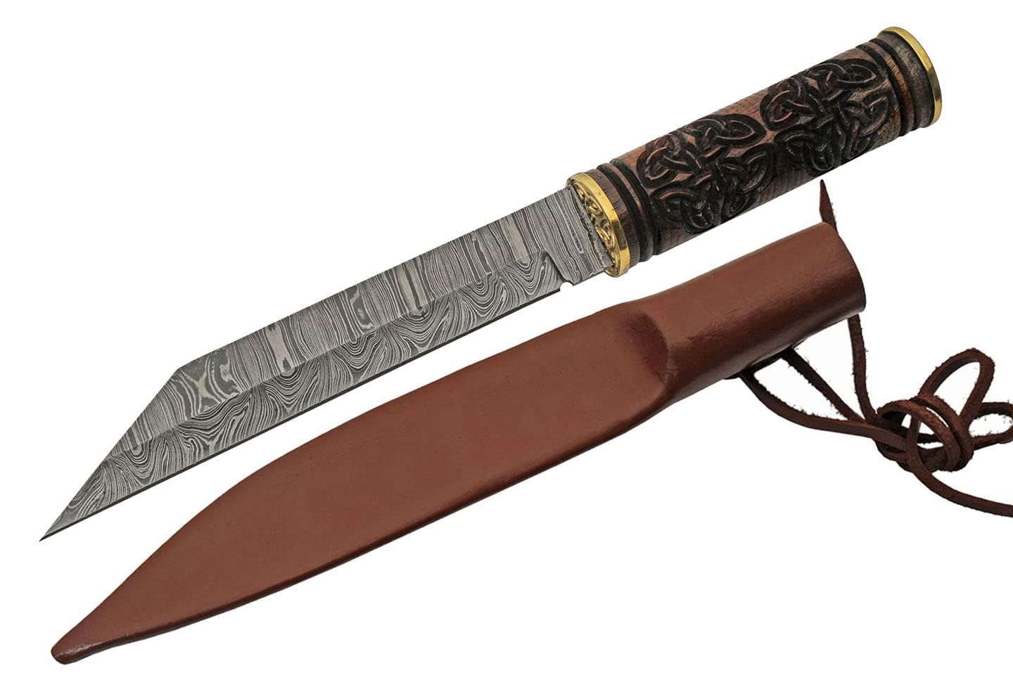 Engraved Celtic Handle Damascus Steel Seax