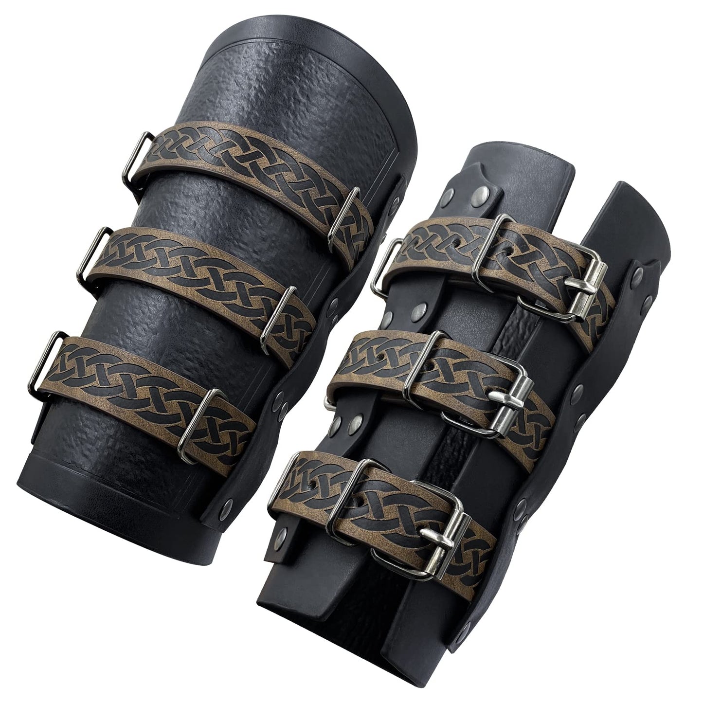 HiiFeuer Medieval Vintage Faux Leather Bracers, Retro Buckle Fastening Mercenary Arm Guards, Costume Knight Gauntlets Brown a