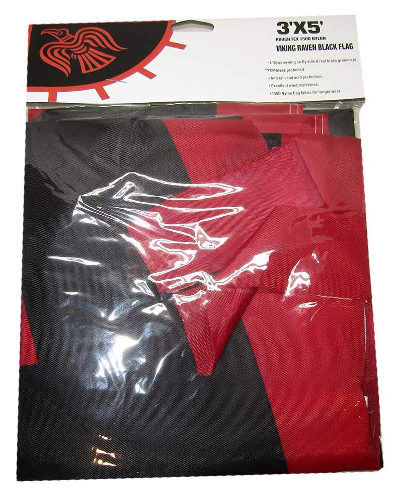 Trade Winds 3x5 Viking Raven Red Black 150D Woven Polyester Nylon Flag 3'x5' Banner Grommets Heavy (UV Fade Proof Heavy Duty Wind Resistant Fabric)