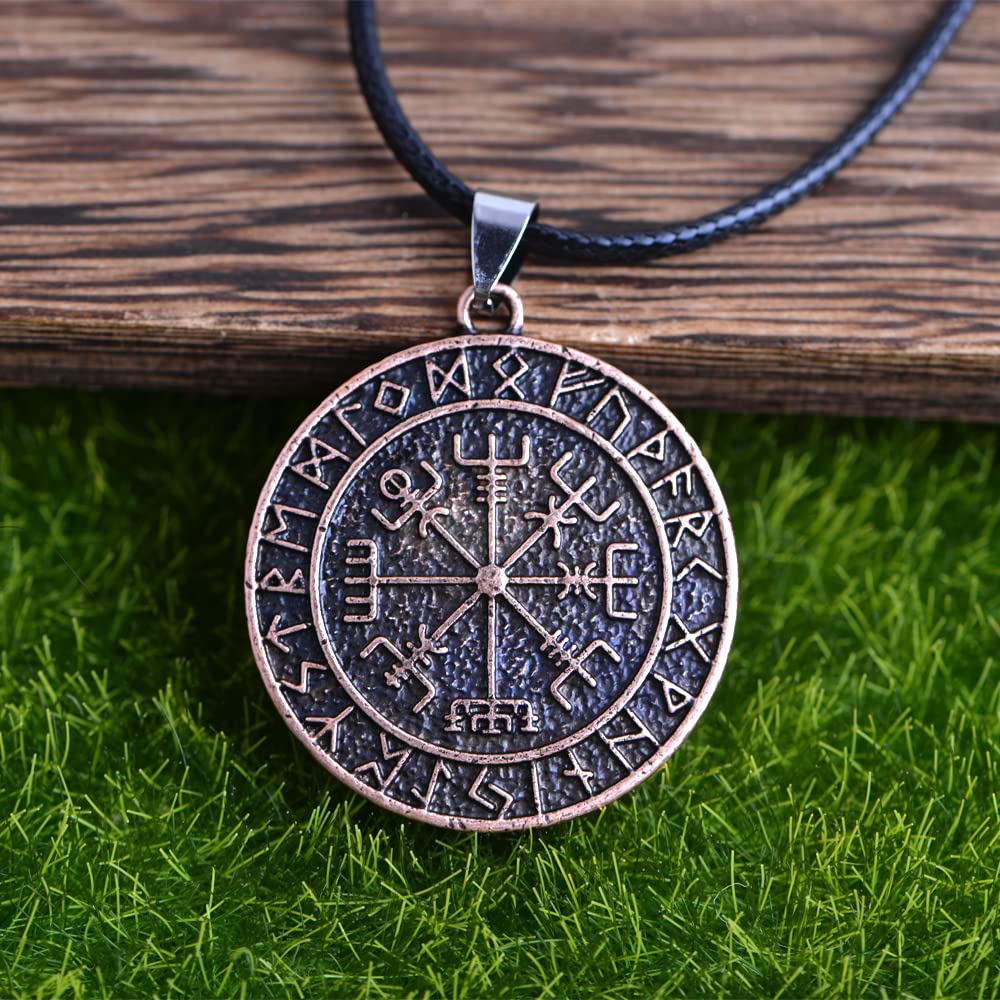 LANGHONG 1PCS Norse Viking Necklace For Men Compass Vegvisir Necklace Original Talisman Jewelry Antique Silver