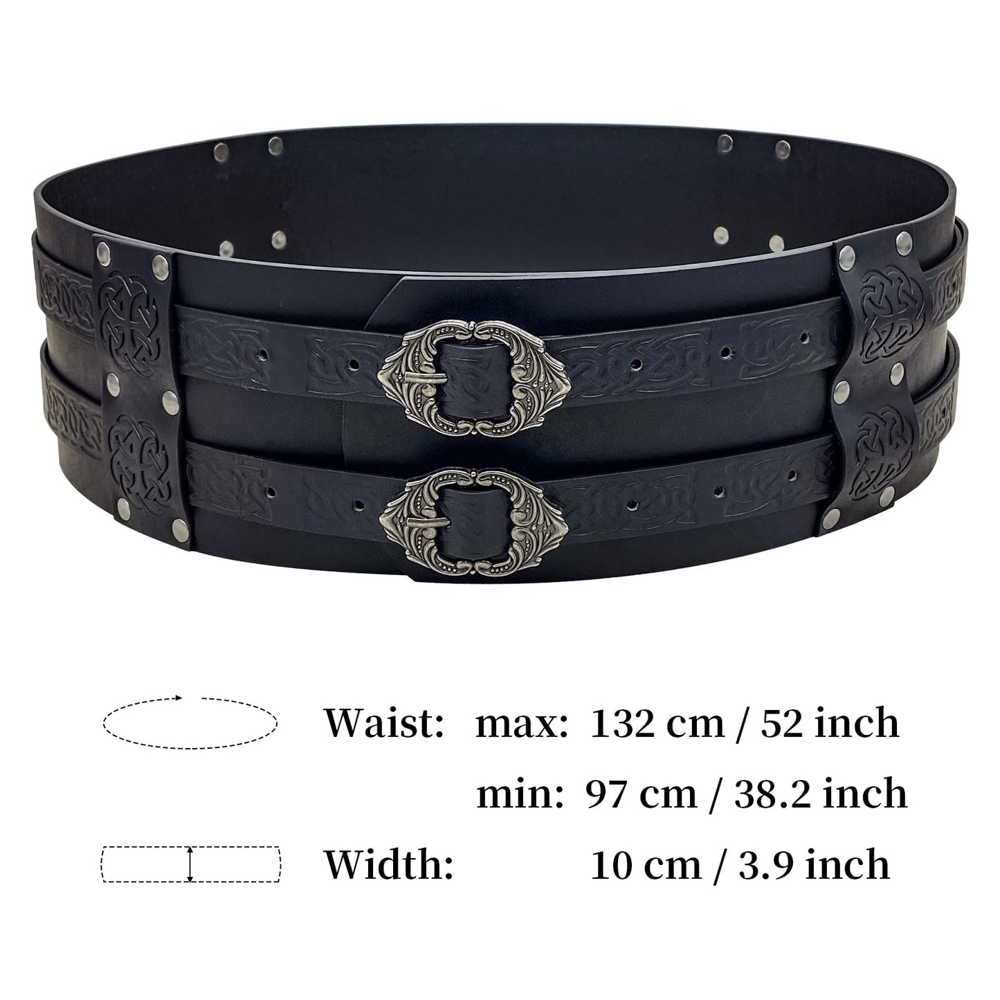 Knotwork Embossed Viking Wide Belt Double-Buckle Thane's Belt