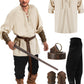 Jiuguva 4 Pcs Halloween Men's Renaissance Costume Set Medieval Pirate Shirt Ankle Banded Pants Viking Belt Accessories Classic Color Large