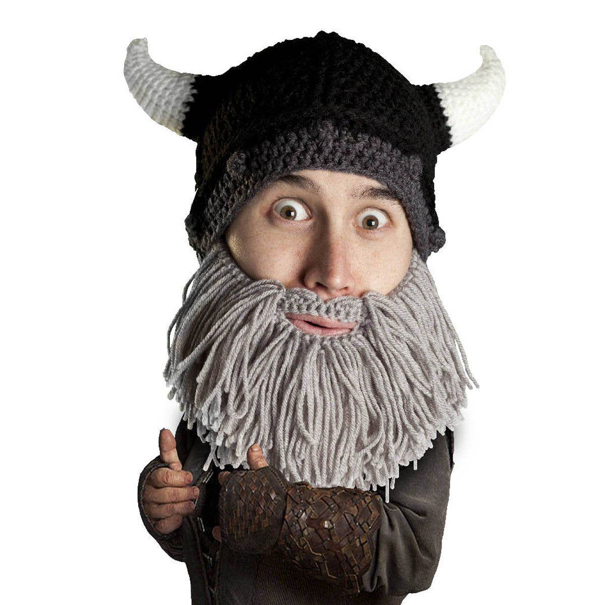 Beard Head Viking Looter - Original Handmade Knit Helmet and Removable Black Beard One Size Looter Brown