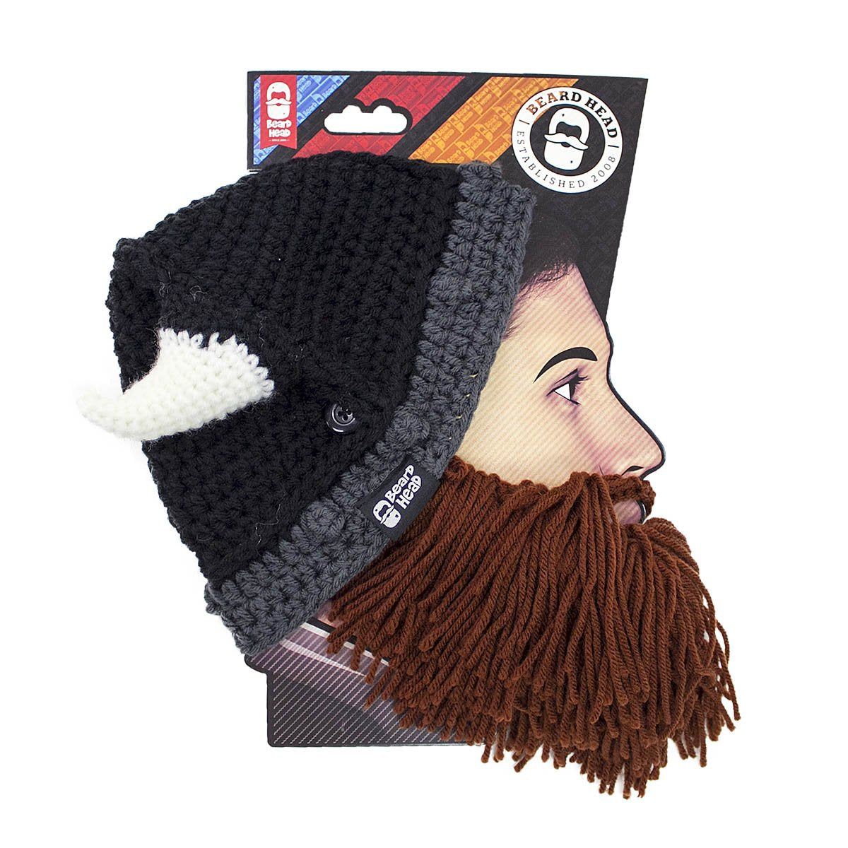 Beard Head Viking Looter - Original Handmade Knit Helmet and Removable Black Beard One Size Looter Brown