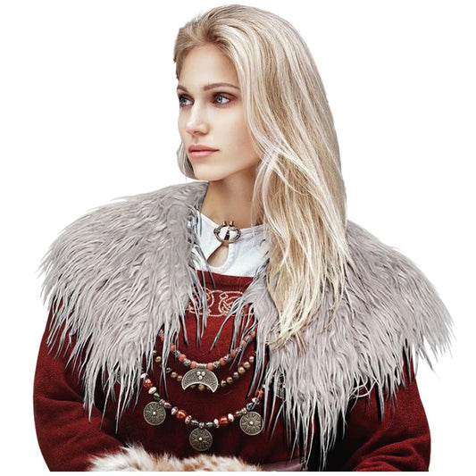 Viking Queen Faux Woolen Fur Collar Shoulder Wrap