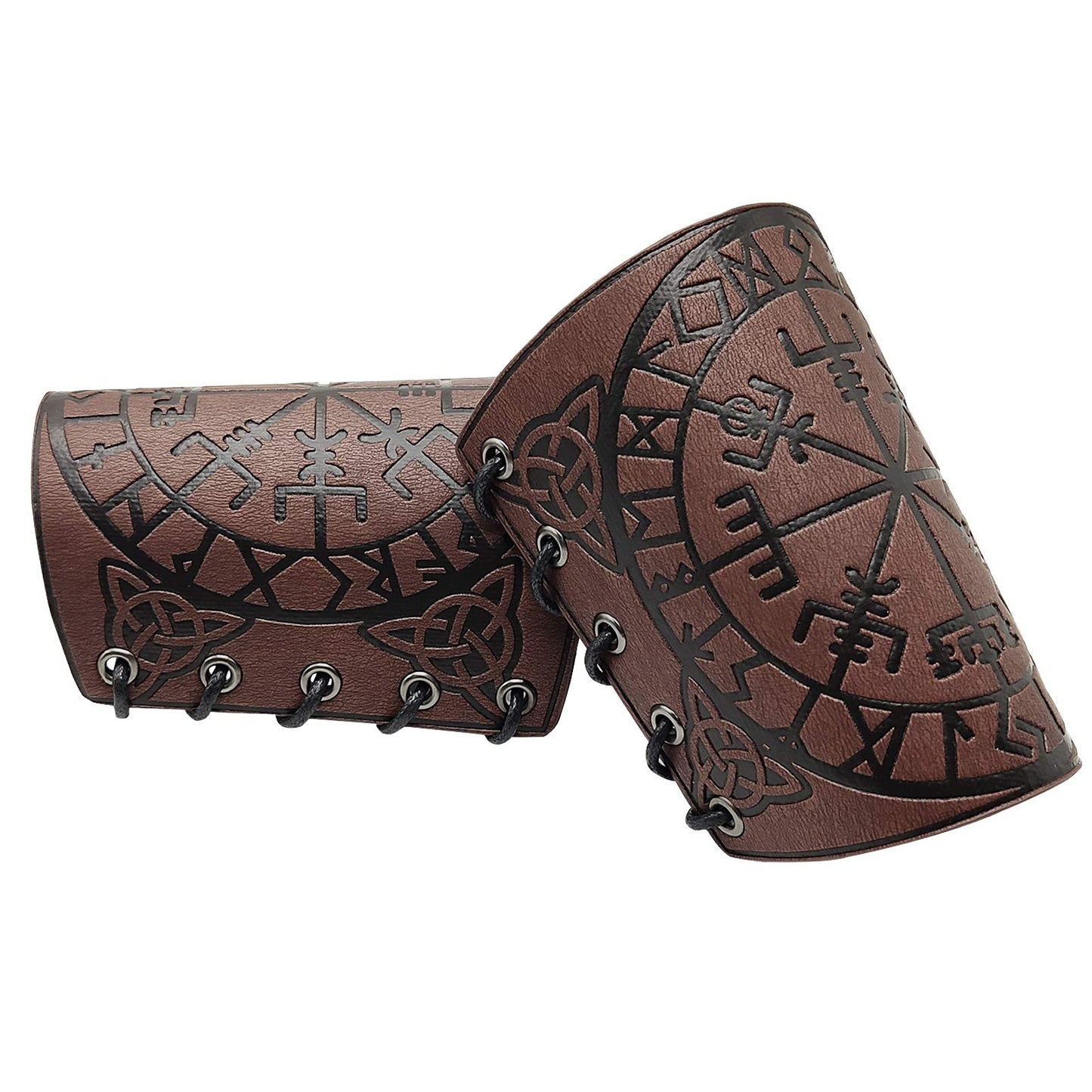 HiiFeuer Viking Vegvisir Embossed Leather Arm Armor 3 Colors LARP Gauntlet Leather Armor Bracer Brown