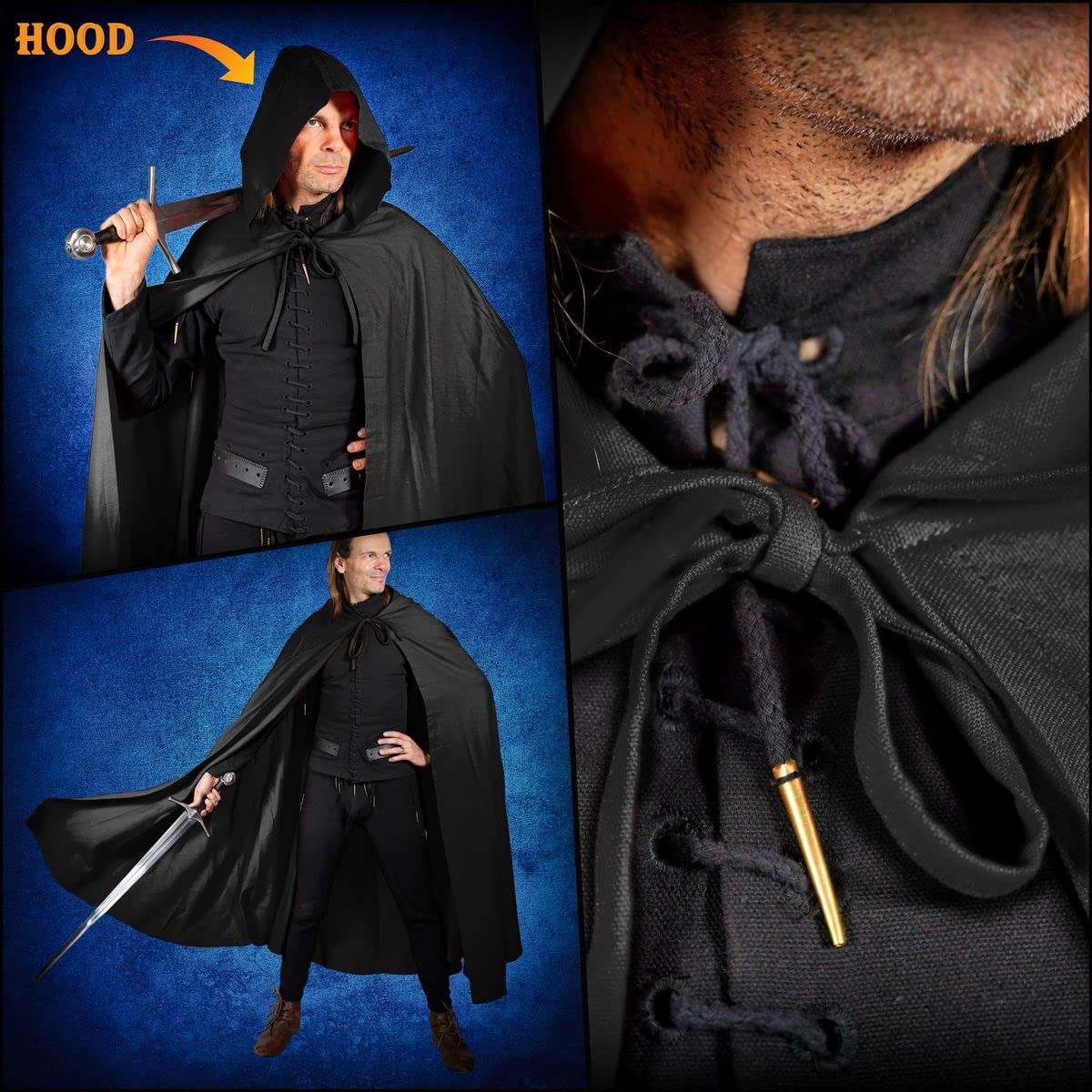 “Raider” Canvas Cloak 100% Cotton Cape Medieval SCA LARP Large Charcoal