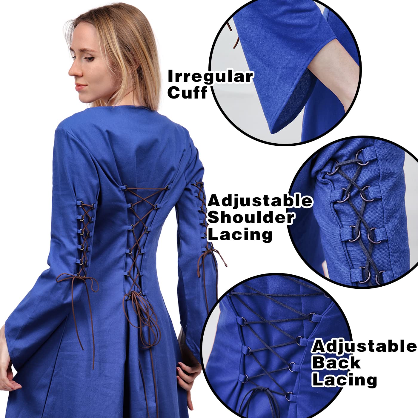 Wine Medieval Linen Dress for Women with Lace Up Costume