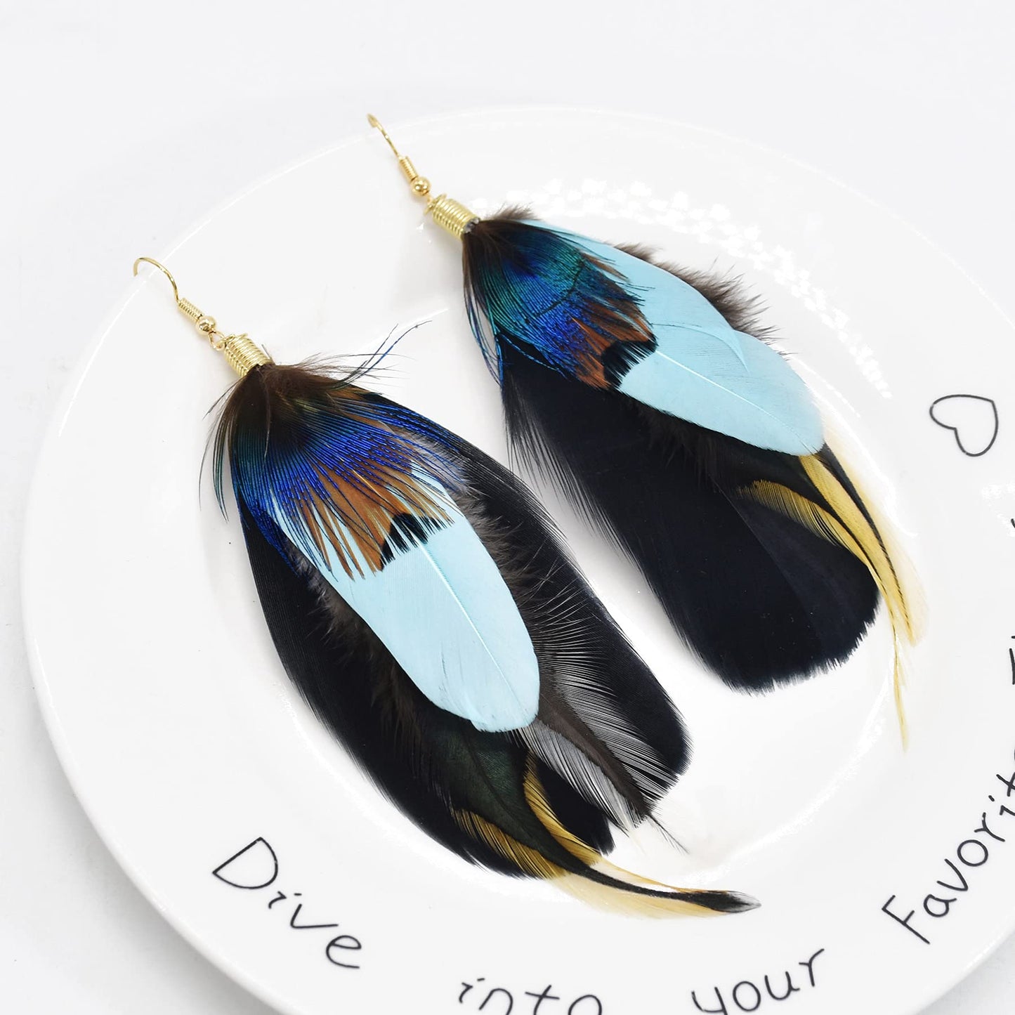 Punk Vintage Long Tassel Feather Beads Drop Wolf Tooth Pendant Earring Fish Hook Earrings Brown A