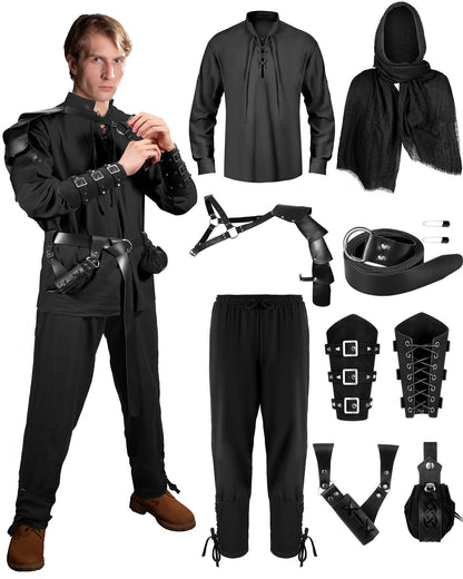 Men's Renaissance Costume Set Shirt Pants 8 Pcs