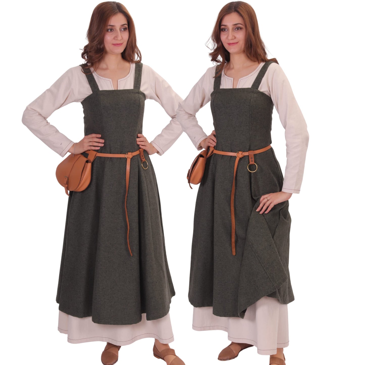 Wool Viking Apron Overdress with Laced Back