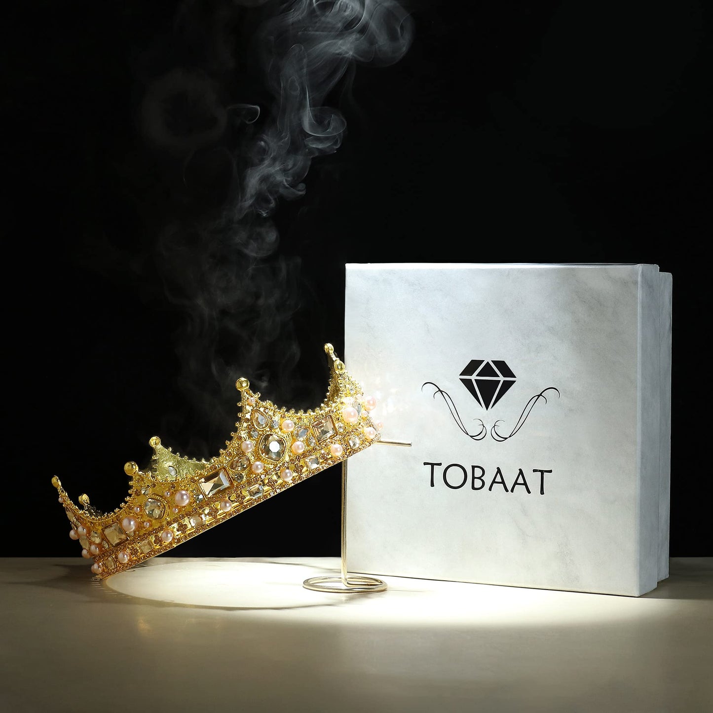 TOBAAT King Crowns for Men - Baroque Vintage Rhinestone Crystal Crown, Men's Full Kings Crown for Theater Prom Party Gold