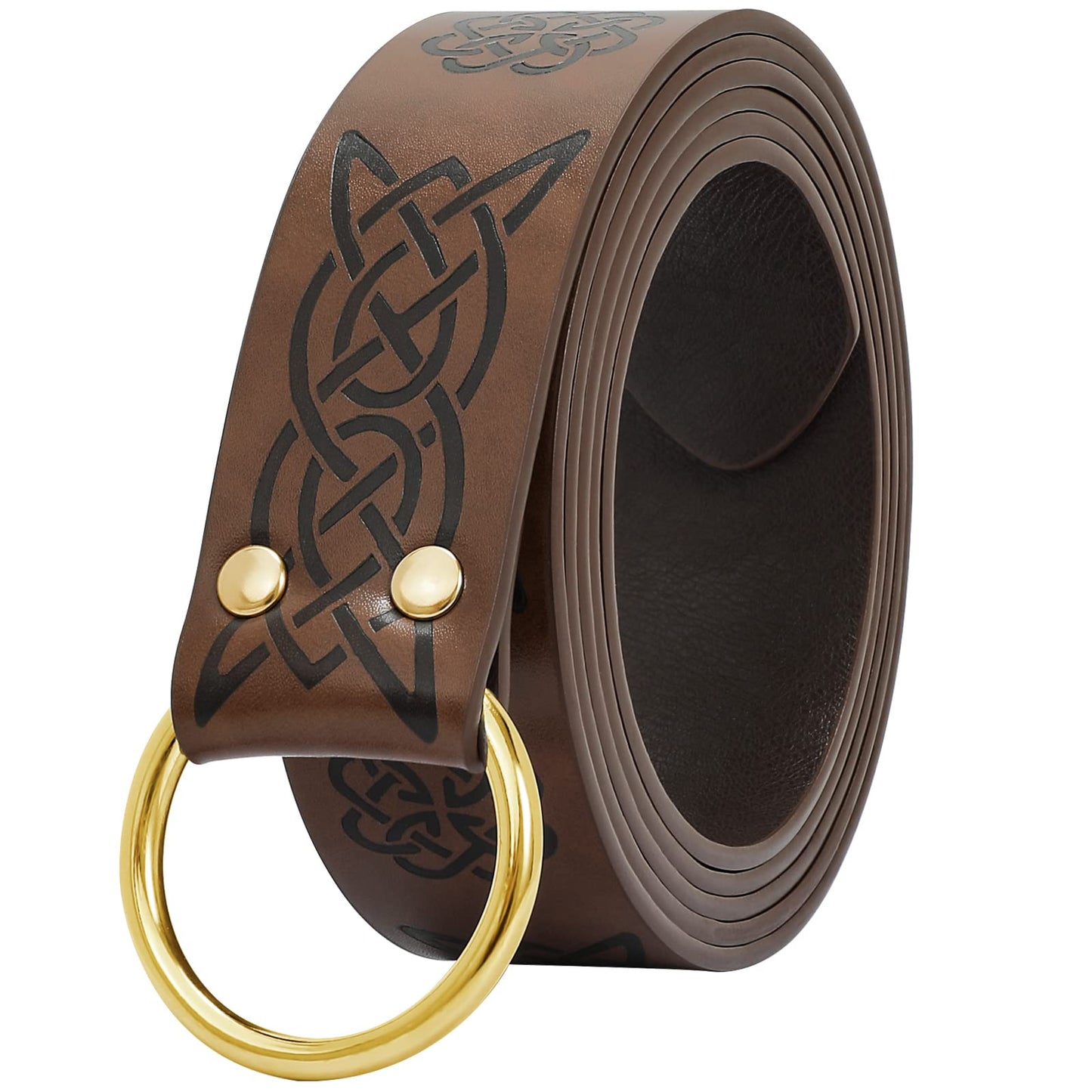 XZQTIVE Medieval Viking Belt for Men Embossed Leather Renaissance Knight Belt O Ring Costume Belts 0 Black Fit waist upto 56in