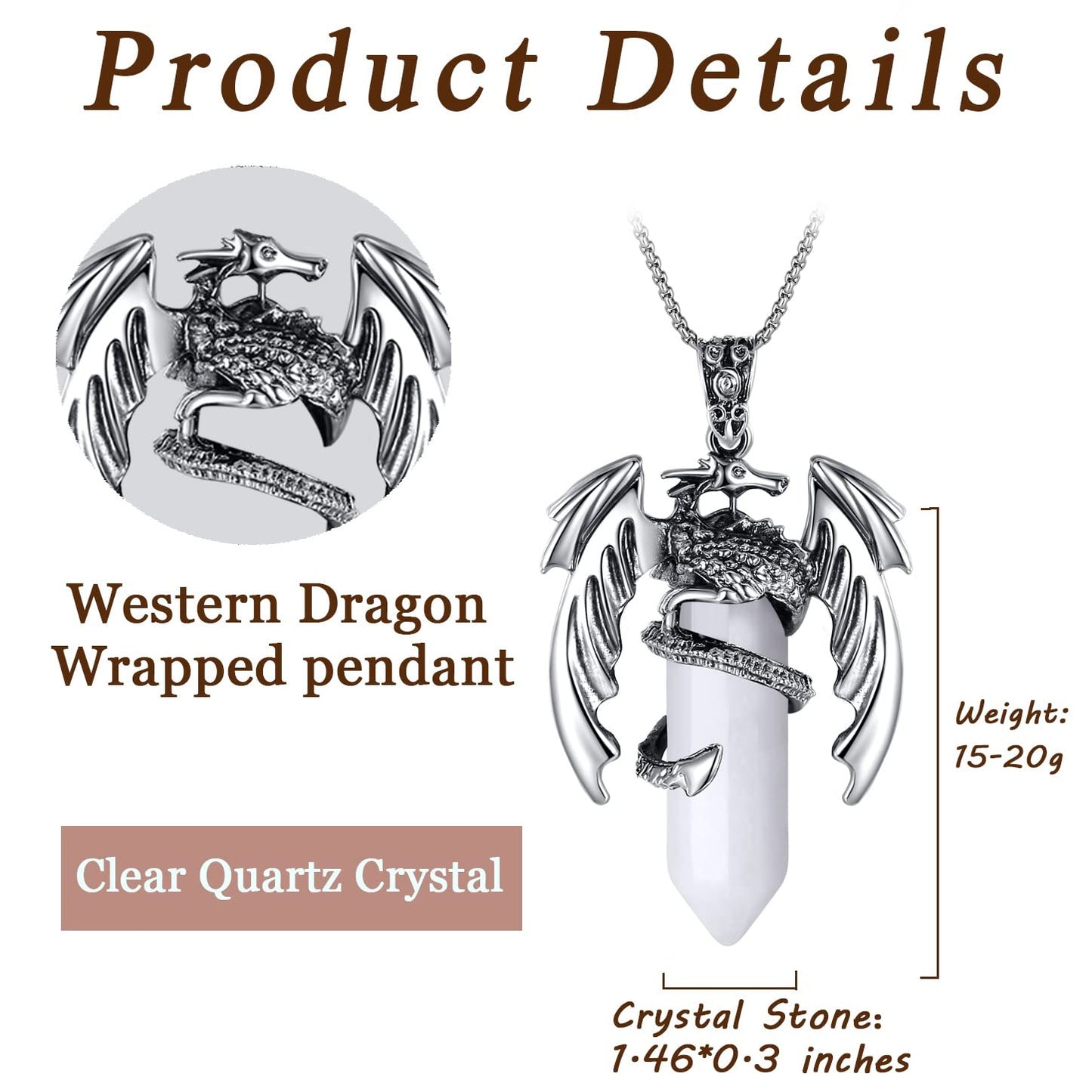 MAIBAOTA Natural Gemstone Dragon Crystal Necklace - Black Obsidian