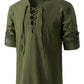 ZEROYAA Men's Medieval Vintage Long Sleeve Lace Up Shirt Renaissance Costume for Halloween Viking Pirate Cosplay XX-Large Army Green