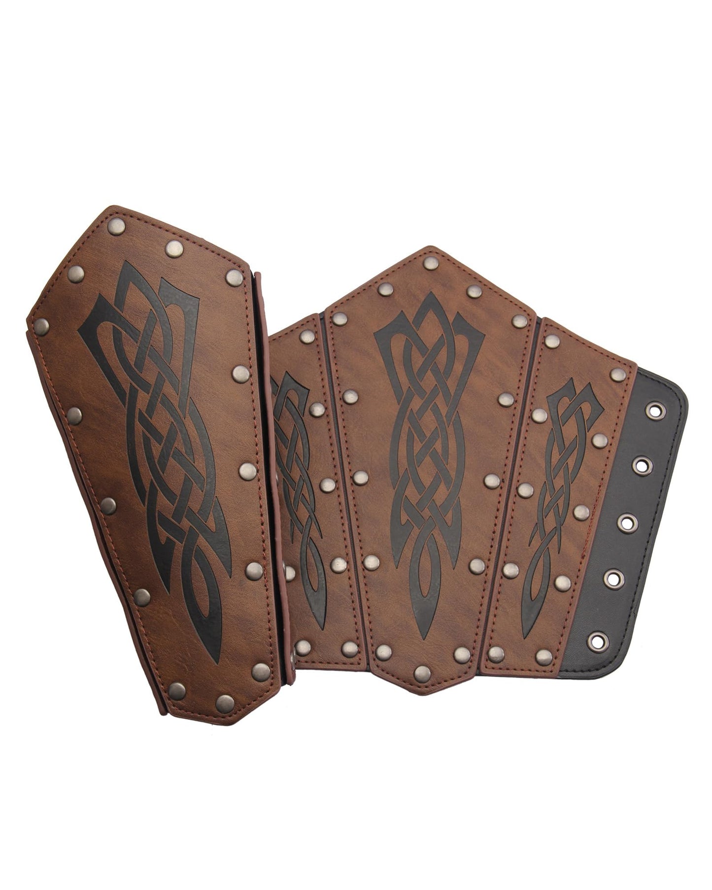 Leather Gauntlet Wristband Medieval Bracers Viking Wrist Guards Archery Guards Bracers Wide Arm Armor Cuff for Women Men 2PCS Knight Wrist Bracers