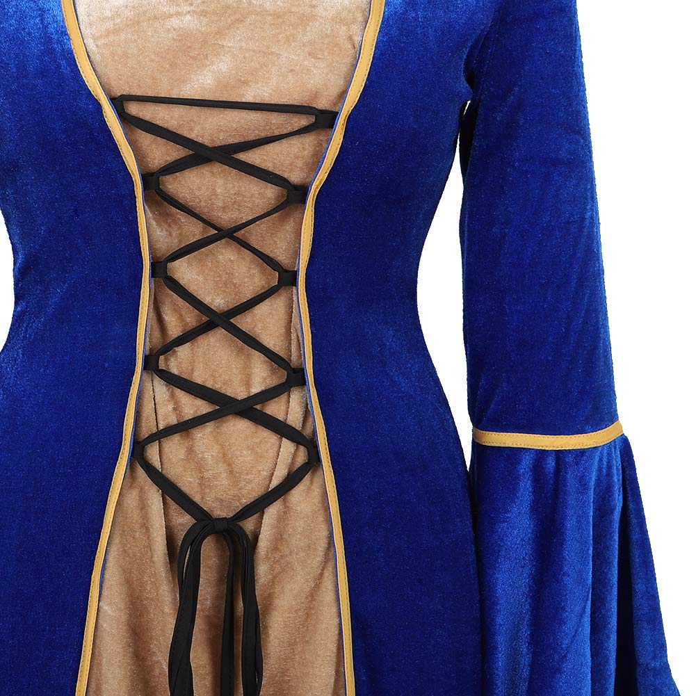 Medieval Dresses For Women Black Renaissance Dress Women Costumes Halloween Plus Size Witch Costume X-Small Blue6508