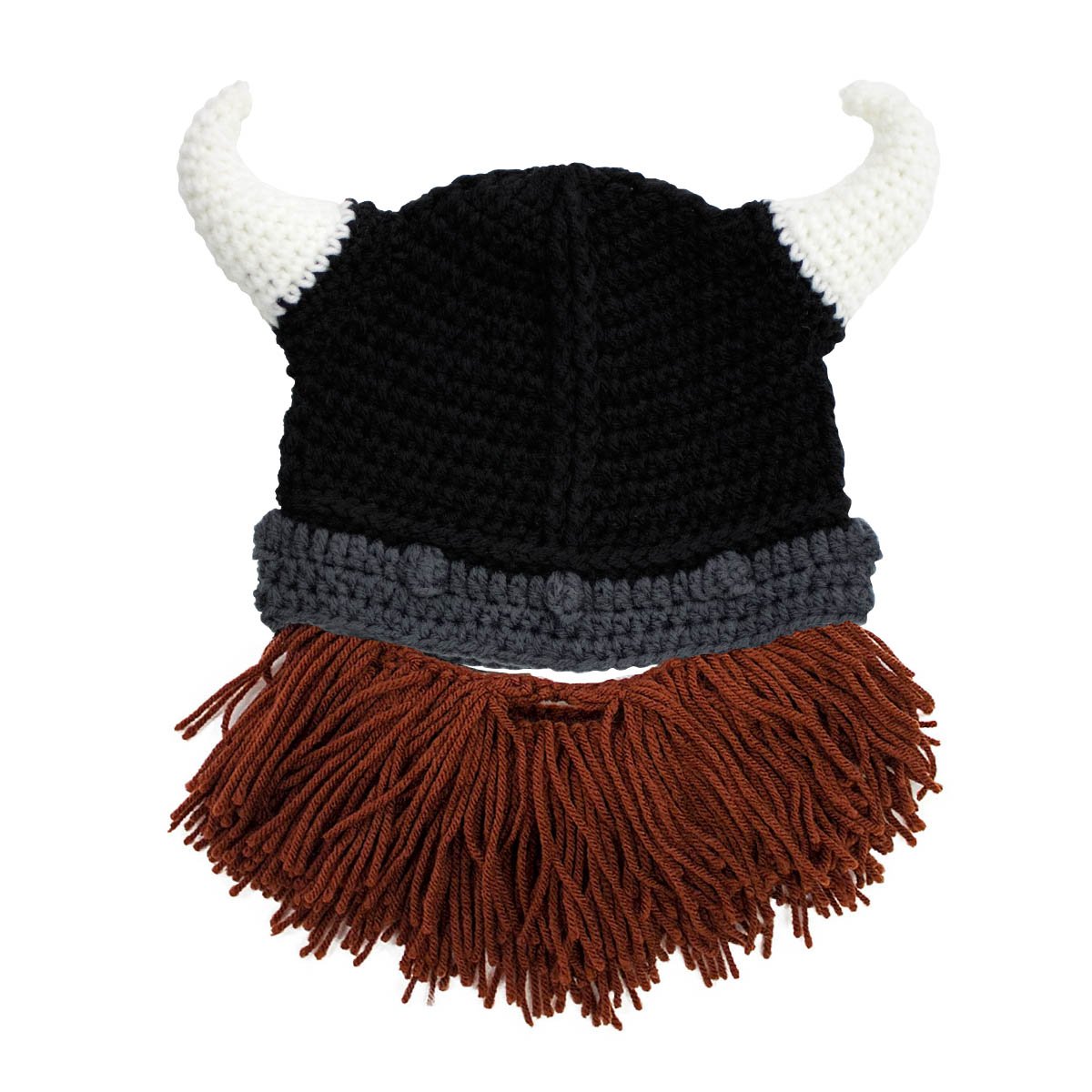 Beard Head Viking Looter - Original Handmade Knit Helmet and Removable Black Beard One Size Looter Brown