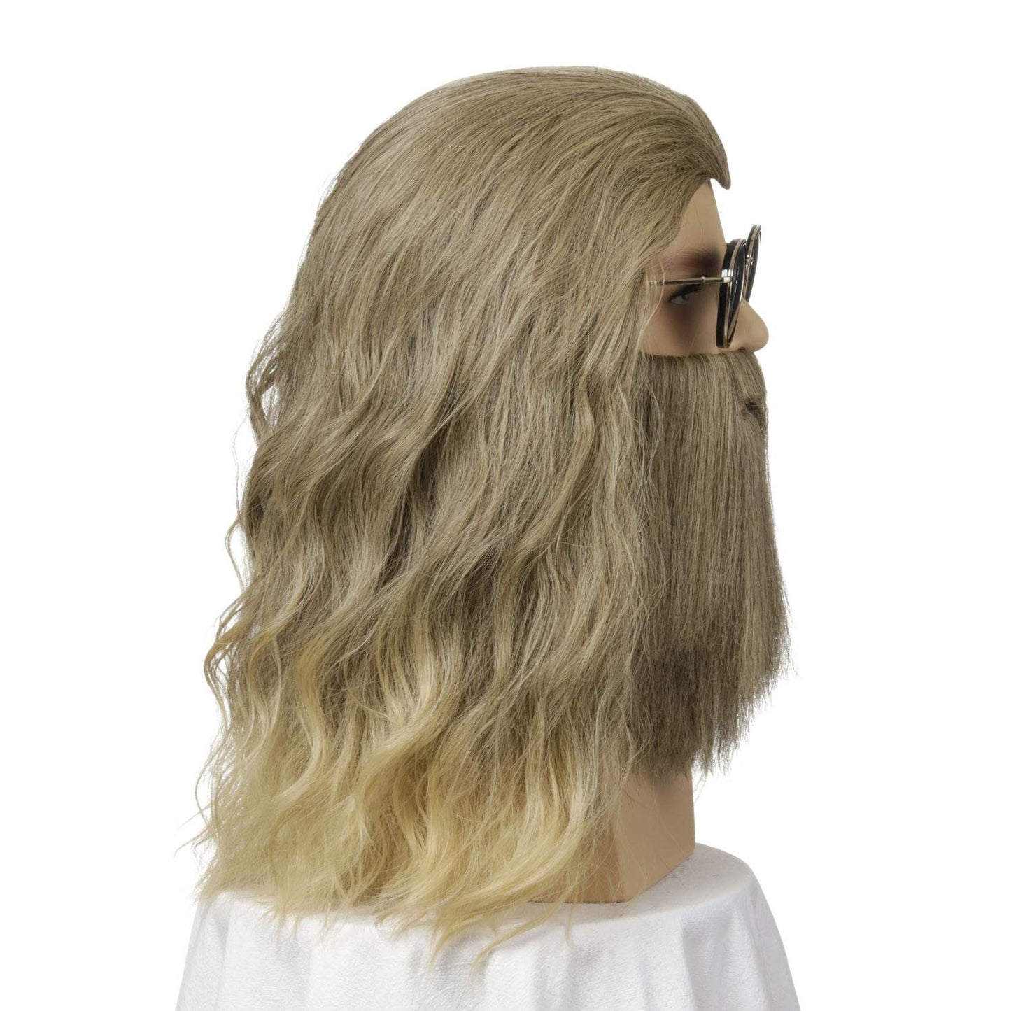 Fake Beard Wig | Qacf Long Curly Mens Wizard Mustache Wig Halloween Costume Cosplay Viking White Wig Glasses and Beard(White)