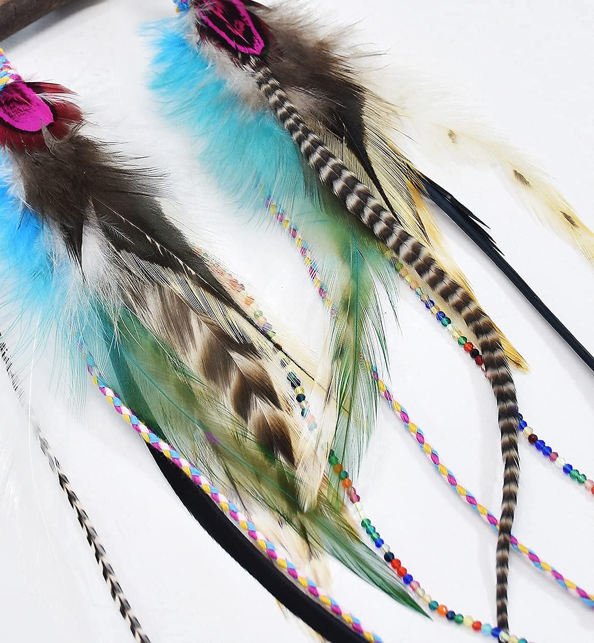 Punk Vintage Long Tassel Feather Beads Drop Wolf Tooth Pendant Earring Fish Hook Earrings Brown A