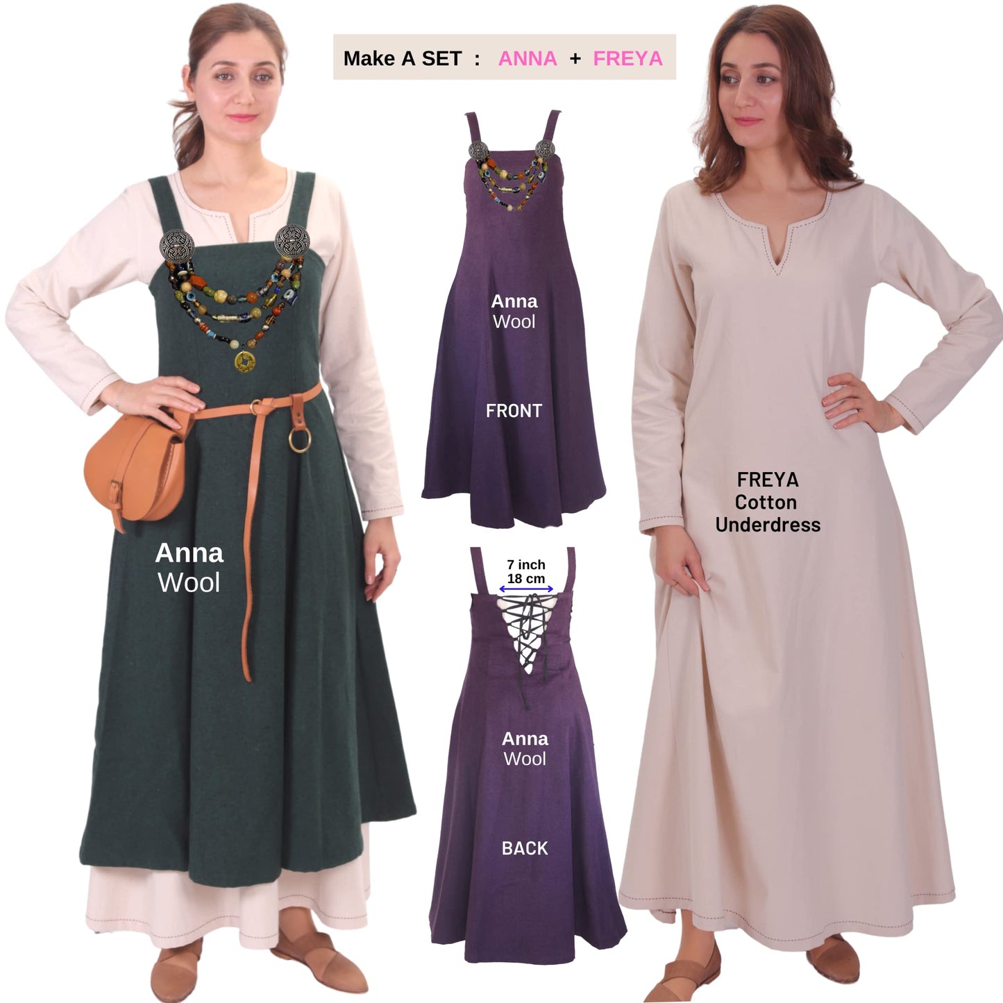 Wool Viking Apron Overdress with Laced Back