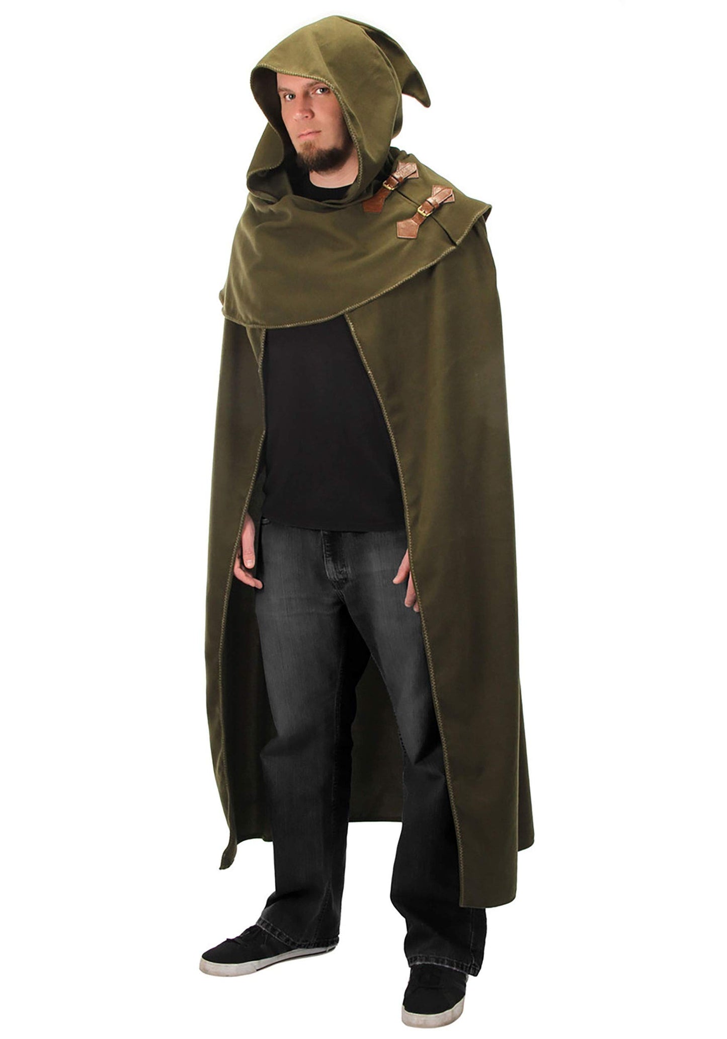 Cowled Cloak with Leather Clasps