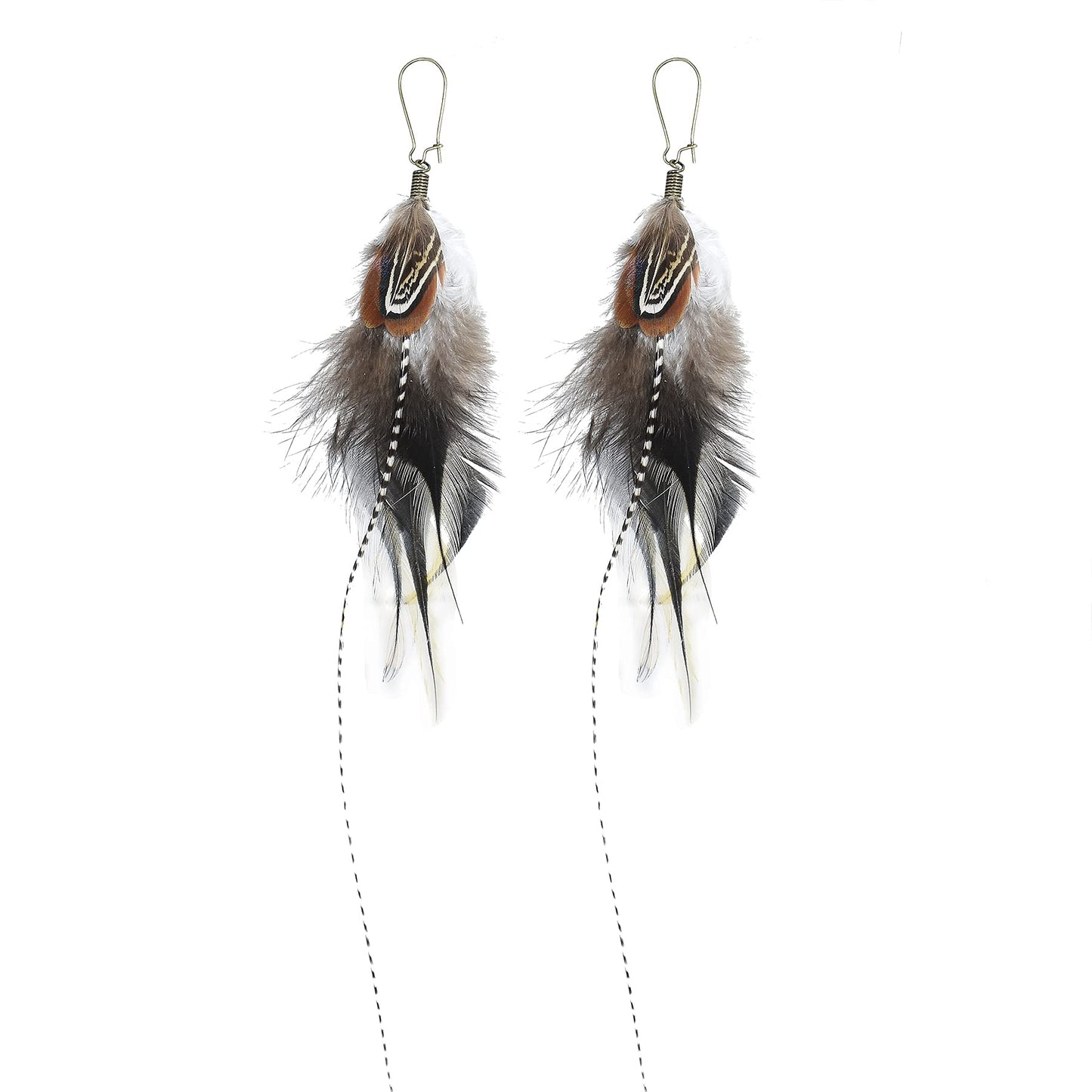 Punk Vintage Long Tassel Feather Beads Drop Wolf Tooth Pendant Earring Fish Hook Earrings Brown A